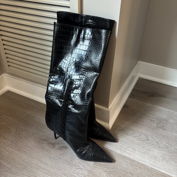Good American Knee High Crocodile Boots - Picture 1 of 4